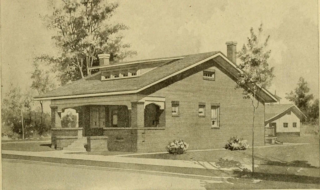 An illustration from Radford's brick houses and how to build them : a standard collection of new, original, and artistic designs for brick houses, apartments, stores and flats, garages, etc. ; together with complete instruction in the manufacture of brick and its practical uses as a building material selected and compiled by William A. Radford ... Every plan designed and executed by a corps of licensed architects of the highest professional standing, assisted by a staff of expert draftsmen. Over 300 designs and details., 1912, leaf 162