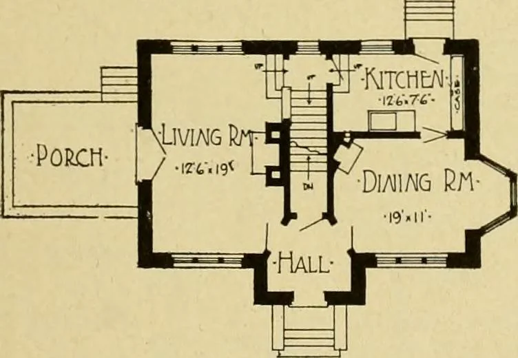 An illustration from Radford's brick houses and how to build them : a standard collection of new, original, and artistic designs for brick houses, apartments, stores and flats, garages, etc. ; together with complete instruction in the manufacture of brick and its practical uses as a building material selected and compiled by William A. Radford ... Every plan designed and executed by a corps of licensed architects of the highest professional standing, assisted by a staff of expert draftsmen. Over 300 designs and details., 1912, leaf 164