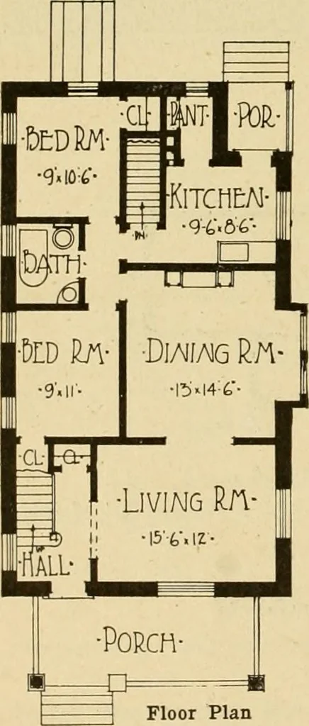 An illustration from Radford's brick houses and how to build them : a standard collection of new, original, and artistic designs for brick houses, apartments, stores and flats, garages, etc. ; together with complete instruction in the manufacture of brick and its practical uses as a building material selected and compiled by William A. Radford ... Every plan designed and executed by a corps of licensed architects of the highest professional standing, assisted by a staff of expert draftsmen. Over 300 designs and details., 1912, leaf 165