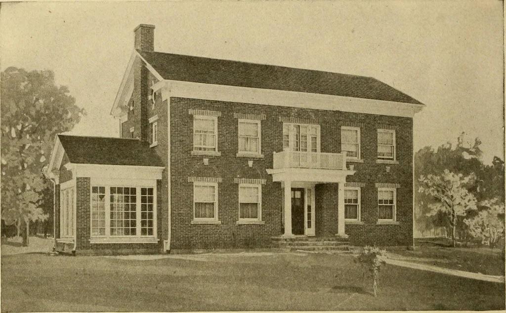 An illustration from Radford's brick houses and how to build them : a standard collection of new, original, and artistic designs for brick houses, apartments, stores and flats, garages, etc. ; together with complete instruction in the manufacture of brick and its practical uses as a building material selected and compiled by William A. Radford ... Every plan designed and executed by a corps of licensed architects of the highest professional standing, assisted by a staff of expert draftsmen. Over 300 designs and details., 1912, leaf 171