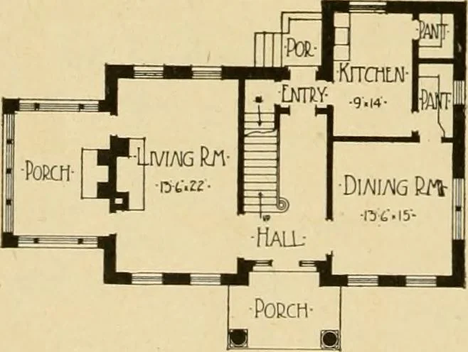 An illustration from Radford's brick houses and how to build them : a standard collection of new, original, and artistic designs for brick houses, apartments, stores and flats, garages, etc. ; together with complete instruction in the manufacture of brick and its practical uses as a building material selected and compiled by William A. Radford ... Every plan designed and executed by a corps of licensed architects of the highest professional standing, assisted by a staff of expert draftsmen. Over 300 designs and details., 1912, leaf 171