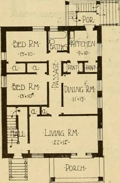 An illustration from Radford's brick houses and how to build them : a standard collection of new, original, and artistic designs for brick houses, apartments, stores and flats, garages, etc. ; together with complete instruction in the manufacture of brick and its practical uses as a building material selected and compiled by William A. Radford ... Every plan designed and executed by a corps of licensed architects of the highest professional standing, assisted by a staff of expert draftsmen. Over 300 designs and details., 1912, leaf 173