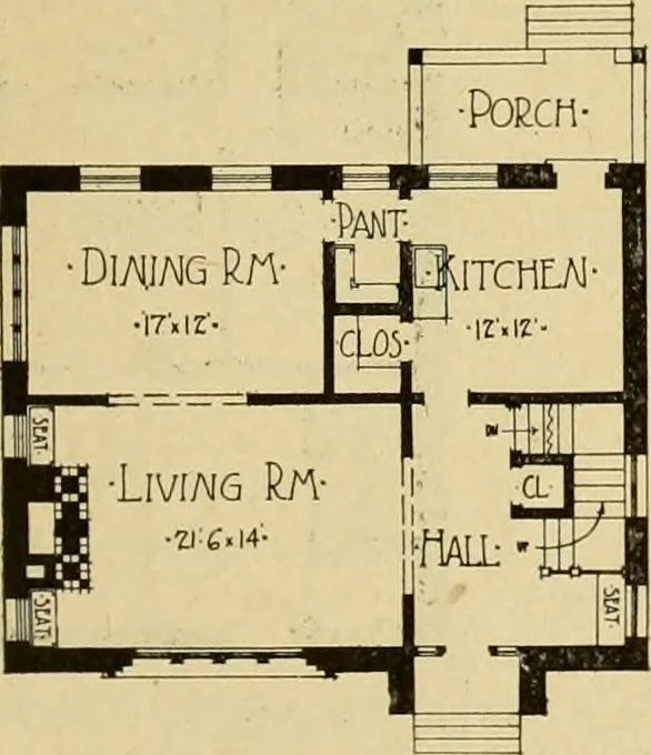 An illustration from Radford's brick houses and how to build them : a standard collection of new, original, and artistic designs for brick houses, apartments, stores and flats, garages, etc. ; together with complete instruction in the manufacture of brick and its practical uses as a building material selected and compiled by William A. Radford ... Every plan designed and executed by a corps of licensed architects of the highest professional standing, assisted by a staff of expert draftsmen. Over 300 designs and details., 1912, leaf 174