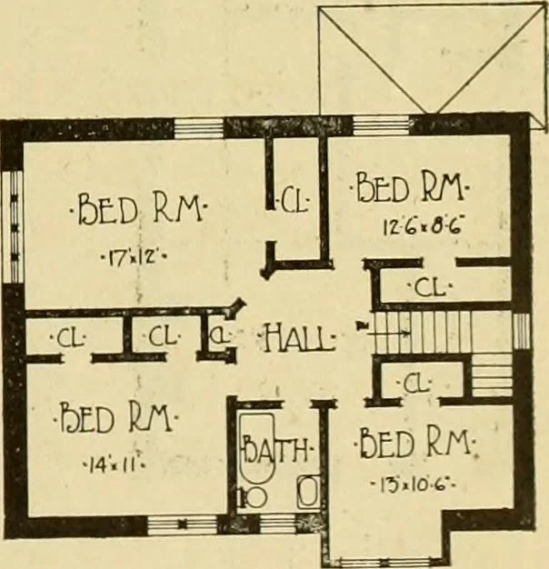 An illustration from Radford's brick houses and how to build them : a standard collection of new, original, and artistic designs for brick houses, apartments, stores and flats, garages, etc. ; together with complete instruction in the manufacture of brick and its practical uses as a building material selected and compiled by William A. Radford ... Every plan designed and executed by a corps of licensed architects of the highest professional standing, assisted by a staff of expert draftsmen. Over 300 designs and details., 1912, leaf 174