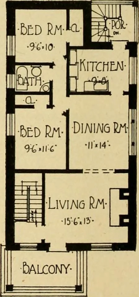 An illustration from Radford's brick houses and how to build them : a standard collection of new, original, and artistic designs for brick houses, apartments, stores and flats, garages, etc. ; together with complete instruction in the manufacture of brick and its practical uses as a building material selected and compiled by William A. Radford ... Every plan designed and executed by a corps of licensed architects of the highest professional standing, assisted by a staff of expert draftsmen. Over 300 designs and details., 1912, leaf 175