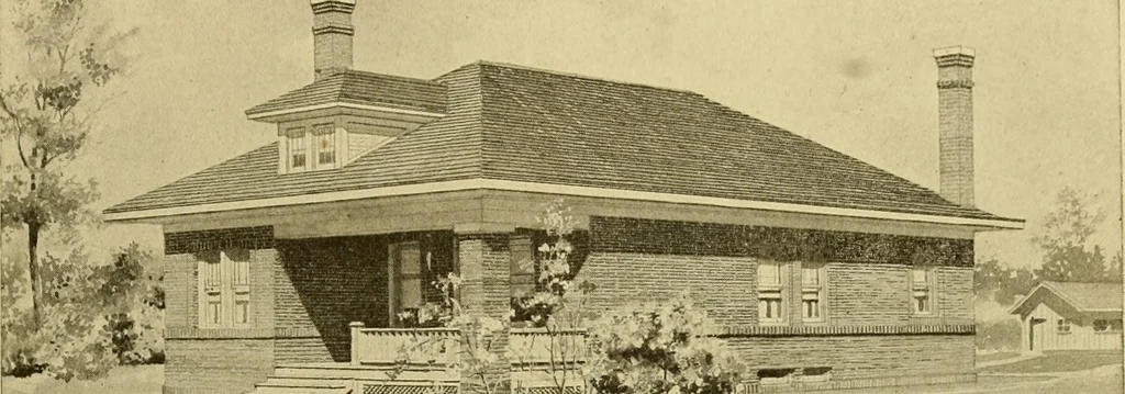 An illustration from Radford's brick houses and how to build them : a standard collection of new, original, and artistic designs for brick houses, apartments, stores and flats, garages, etc. ; together with complete instruction in the manufacture of brick and its practical uses as a building material selected and compiled by William A. Radford ... Every plan designed and executed by a corps of licensed architects of the highest professional standing, assisted by a staff of expert draftsmen. Over 300 designs and details., 1912, leaf 176