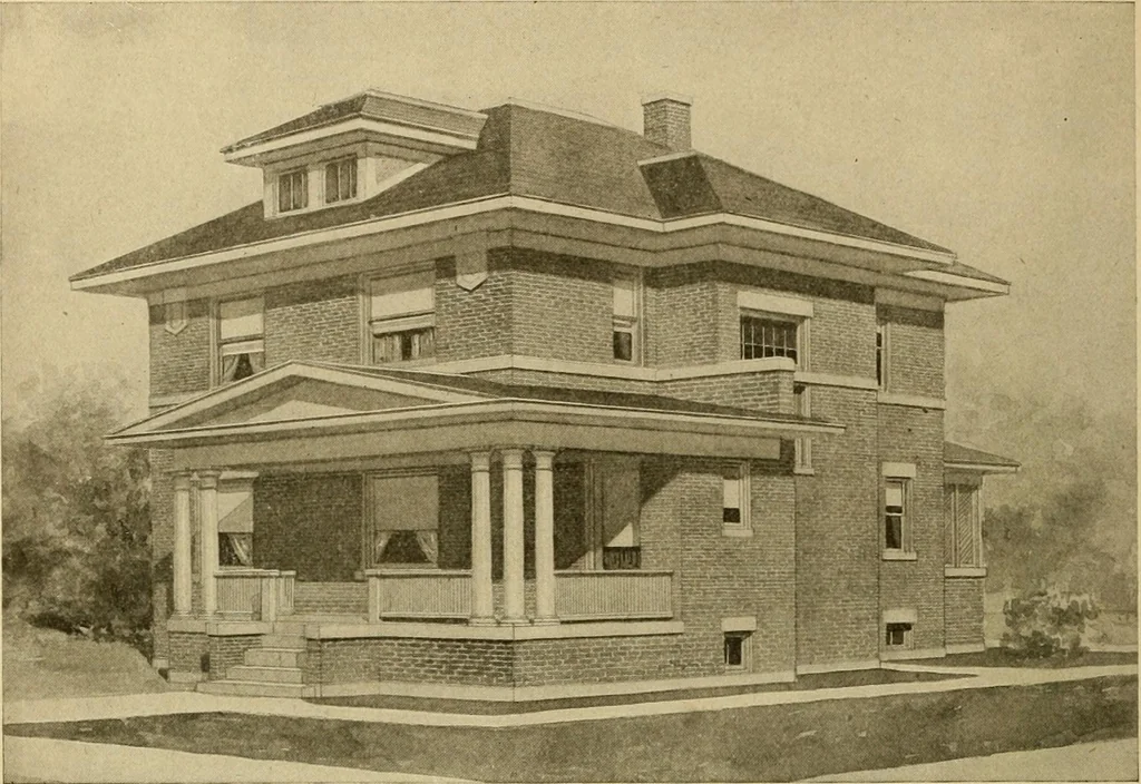 An illustration from Radford's brick houses and how to build them : a standard collection of new, original, and artistic designs for brick houses, apartments, stores and flats, garages, etc. ; together with complete instruction in the manufacture of brick and its practical uses as a building material selected and compiled by William A. Radford ... Every plan designed and executed by a corps of licensed architects of the highest professional standing, assisted by a staff of expert draftsmen. Over 300 designs and details., 1912, leaf 177
