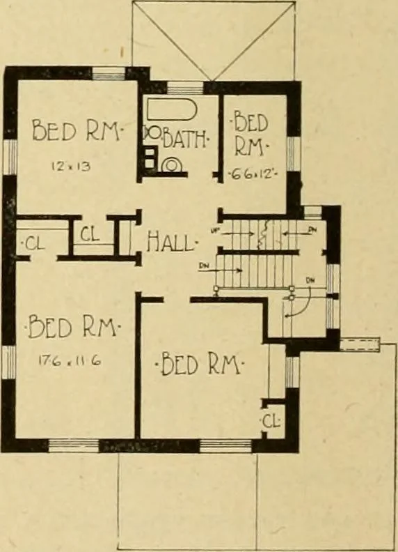 An illustration from Radford's brick houses and how to build them : a standard collection of new, original, and artistic designs for brick houses, apartments, stores and flats, garages, etc. ; together with complete instruction in the manufacture of brick and its practical uses as a building material selected and compiled by William A. Radford ... Every plan designed and executed by a corps of licensed architects of the highest professional standing, assisted by a staff of expert draftsmen. Over 300 designs and details., 1912, leaf 177
