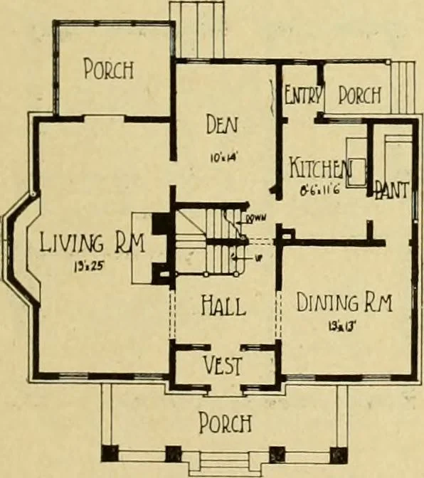 An illustration from Radford's brick houses and how to build them : a standard collection of new, original, and artistic designs for brick houses, apartments, stores and flats, garages, etc. ; together with complete instruction in the manufacture of brick and its practical uses as a building material selected and compiled by William A. Radford ... Every plan designed and executed by a corps of licensed architects of the highest professional standing, assisted by a staff of expert draftsmen. Over 300 designs and details., 1912, leaf 178