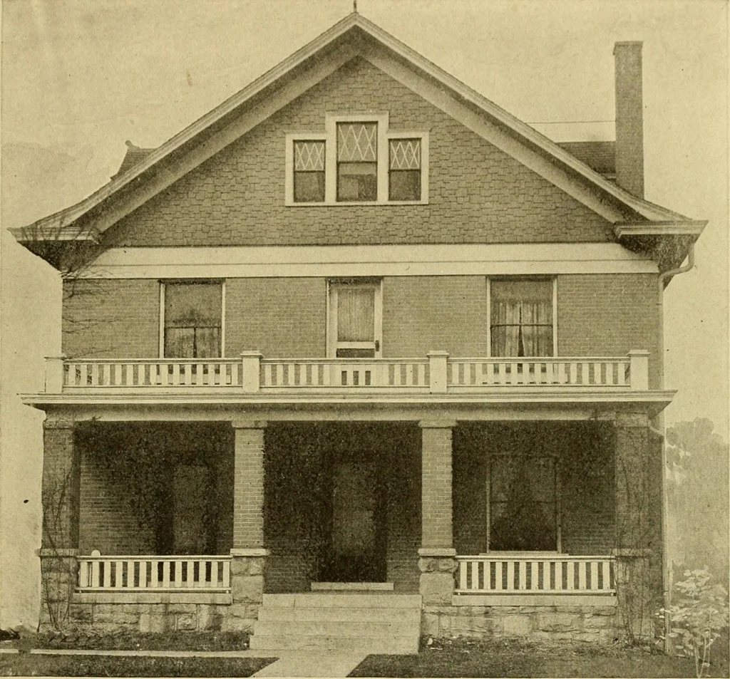 An illustration from Radford's brick houses and how to build them : a standard collection of new, original, and artistic designs for brick houses, apartments, stores and flats, garages, etc. ; together with complete instruction in the manufacture of brick and its practical uses as a building material selected and compiled by William A. Radford ... Every plan designed and executed by a corps of licensed architects of the highest professional standing, assisted by a staff of expert draftsmen. Over 300 designs and details., 1912, leaf 180
