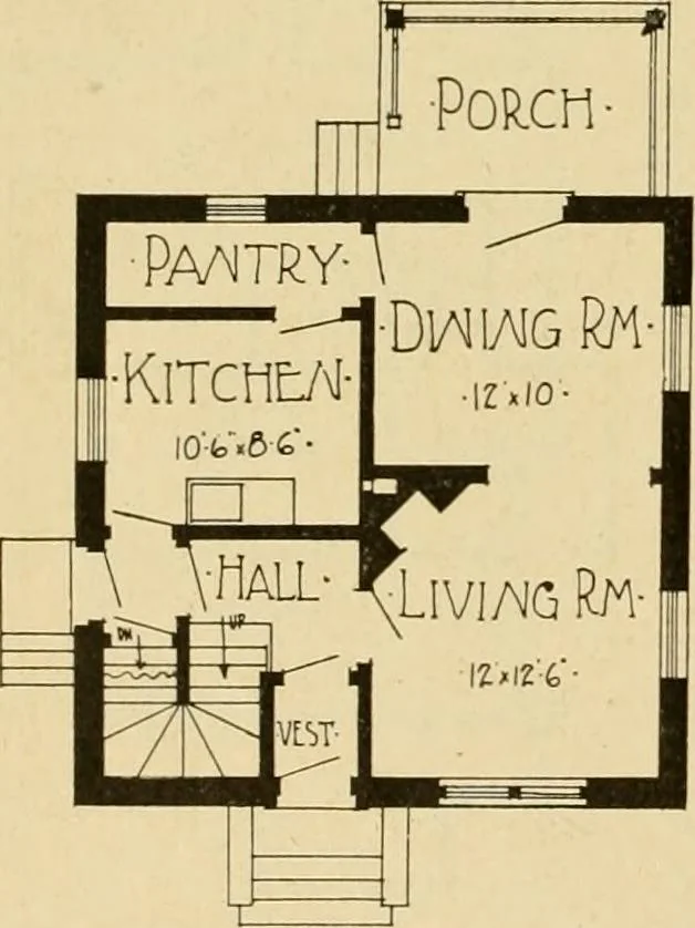 An illustration from Radford's brick houses and how to build them : a standard collection of new, original, and artistic designs for brick houses, apartments, stores and flats, garages, etc. ; together with complete instruction in the manufacture of brick and its practical uses as a building material selected and compiled by William A. Radford ... Every plan designed and executed by a corps of licensed architects of the highest professional standing, assisted by a staff of expert draftsmen. Over 300 designs and details., 1912, leaf 183
