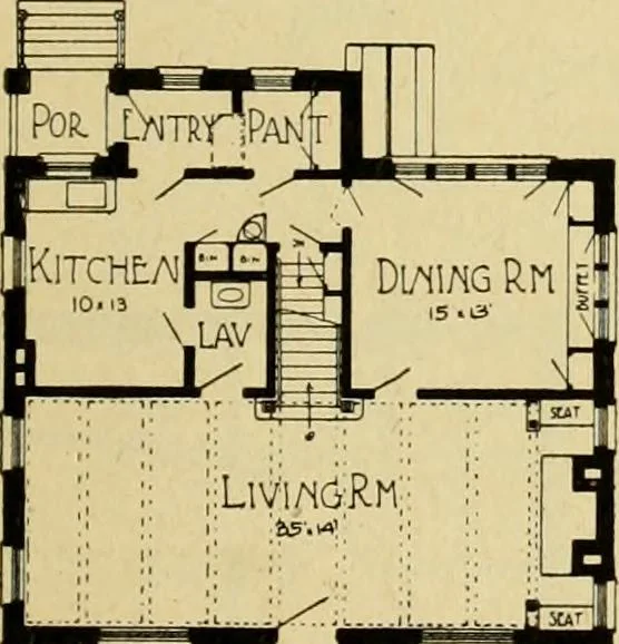 An illustration from Radford's brick houses and how to build them : a standard collection of new, original, and artistic designs for brick houses, apartments, stores and flats, garages, etc. ; together with complete instruction in the manufacture of brick and its practical uses as a building material selected and compiled by William A. Radford ... Every plan designed and executed by a corps of licensed architects of the highest professional standing, assisted by a staff of expert draftsmen. Over 300 designs and details., 1912, leaf 184