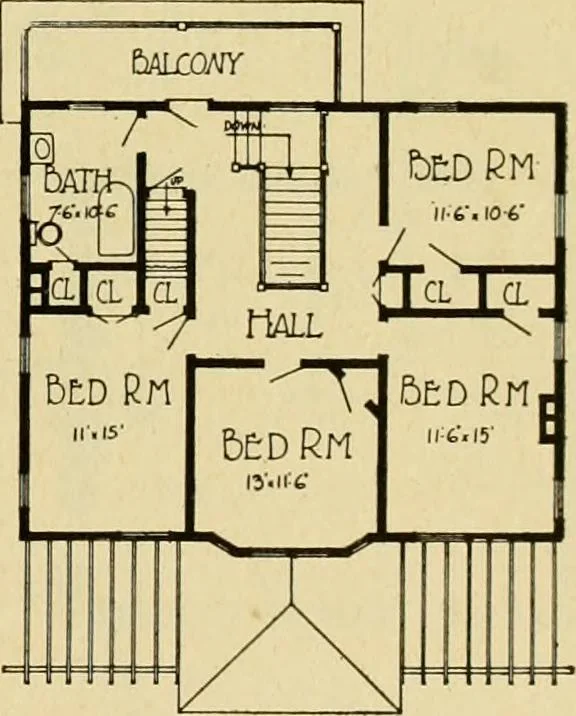 An illustration from Radford's brick houses and how to build them : a standard collection of new, original, and artistic designs for brick houses, apartments, stores and flats, garages, etc. ; together with complete instruction in the manufacture of brick and its practical uses as a building material selected and compiled by William A. Radford ... Every plan designed and executed by a corps of licensed architects of the highest professional standing, assisted by a staff of expert draftsmen. Over 300 designs and details., 1912, leaf 184