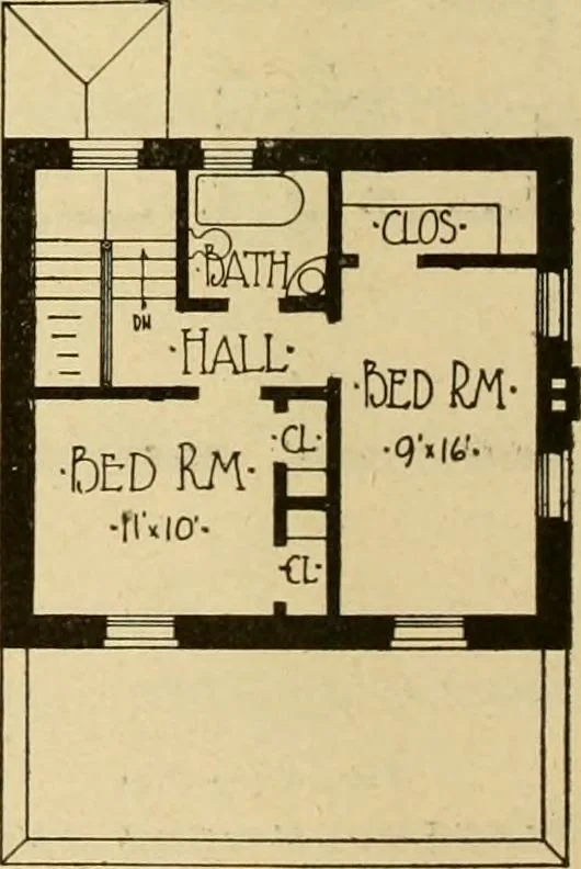An illustration from Radford's brick houses and how to build them : a standard collection of new, original, and artistic designs for brick houses, apartments, stores and flats, garages, etc. ; together with complete instruction in the manufacture of brick and its practical uses as a building material selected and compiled by William A. Radford ... Every plan designed and executed by a corps of licensed architects of the highest professional standing, assisted by a staff of expert draftsmen. Over 300 designs and details., 1912, leaf 185