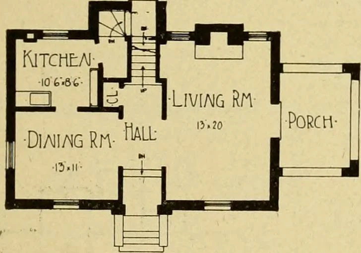 An illustration from Radford's brick houses and how to build them : a standard collection of new, original, and artistic designs for brick houses, apartments, stores and flats, garages, etc. ; together with complete instruction in the manufacture of brick and its practical uses as a building material selected and compiled by William A. Radford ... Every plan designed and executed by a corps of licensed architects of the highest professional standing, assisted by a staff of expert draftsmen. Over 300 designs and details., 1912, leaf 186