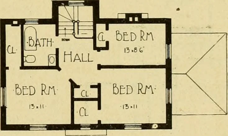 An illustration from Radford's brick houses and how to build them : a standard collection of new, original, and artistic designs for brick houses, apartments, stores and flats, garages, etc. ; together with complete instruction in the manufacture of brick and its practical uses as a building material selected and compiled by William A. Radford ... Every plan designed and executed by a corps of licensed architects of the highest professional standing, assisted by a staff of expert draftsmen. Over 300 designs and details., 1912, leaf 186