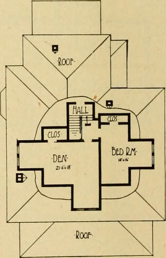 An illustration from Radford's brick houses and how to build them : a standard collection of new, original, and artistic designs for brick houses, apartments, stores and flats, garages, etc. ; together with complete instruction in the manufacture of brick and its practical uses as a building material selected and compiled by William A. Radford ... Every plan designed and executed by a corps of licensed architects of the highest professional standing, assisted by a staff of expert draftsmen. Over 300 designs and details., 1912, leaf 187