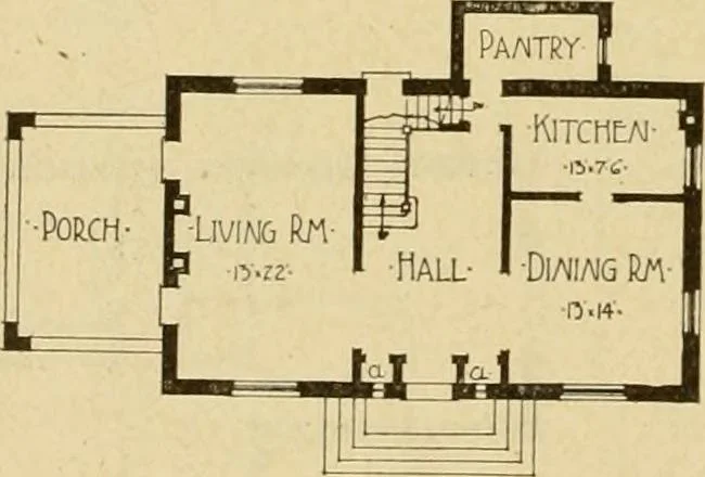 An illustration from Radford's brick houses and how to build them : a standard collection of new, original, and artistic designs for brick houses, apartments, stores and flats, garages, etc. ; together with complete instruction in the manufacture of brick and its practical uses as a building material selected and compiled by William A. Radford ... Every plan designed and executed by a corps of licensed architects of the highest professional standing, assisted by a staff of expert draftsmen. Over 300 designs and details., 1912, leaf 189