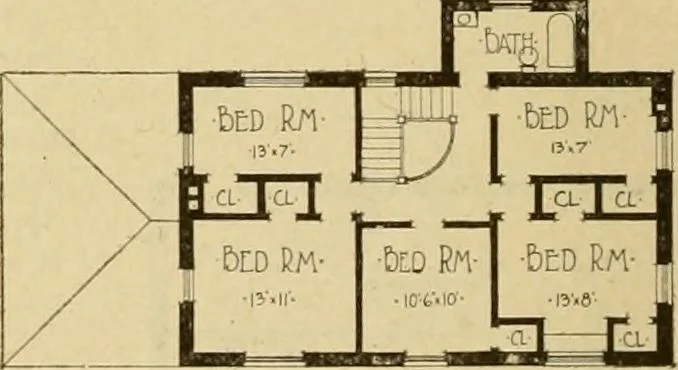 An illustration from Radford's brick houses and how to build them : a standard collection of new, original, and artistic designs for brick houses, apartments, stores and flats, garages, etc. ; together with complete instruction in the manufacture of brick and its practical uses as a building material selected and compiled by William A. Radford ... Every plan designed and executed by a corps of licensed architects of the highest professional standing, assisted by a staff of expert draftsmen. Over 300 designs and details., 1912, leaf 189