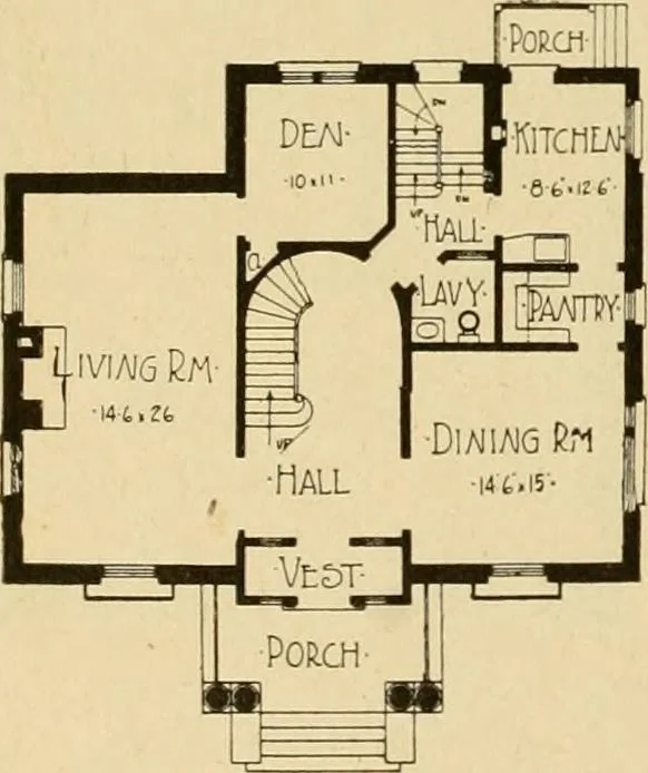 An illustration from Radford's brick houses and how to build them : a standard collection of new, original, and artistic designs for brick houses, apartments, stores and flats, garages, etc. ; together with complete instruction in the manufacture of brick and its practical uses as a building material selected and compiled by William A. Radford ... Every plan designed and executed by a corps of licensed architects of the highest professional standing, assisted by a staff of expert draftsmen. Over 300 designs and details., 1912, leaf 191