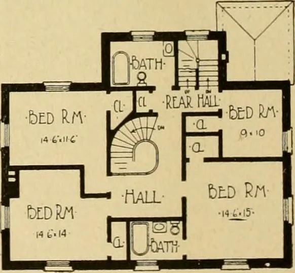 An illustration from Radford's brick houses and how to build them : a standard collection of new, original, and artistic designs for brick houses, apartments, stores and flats, garages, etc. ; together with complete instruction in the manufacture of brick and its practical uses as a building material selected and compiled by William A. Radford ... Every plan designed and executed by a corps of licensed architects of the highest professional standing, assisted by a staff of expert draftsmen. Over 300 designs and details., 1912, leaf 191