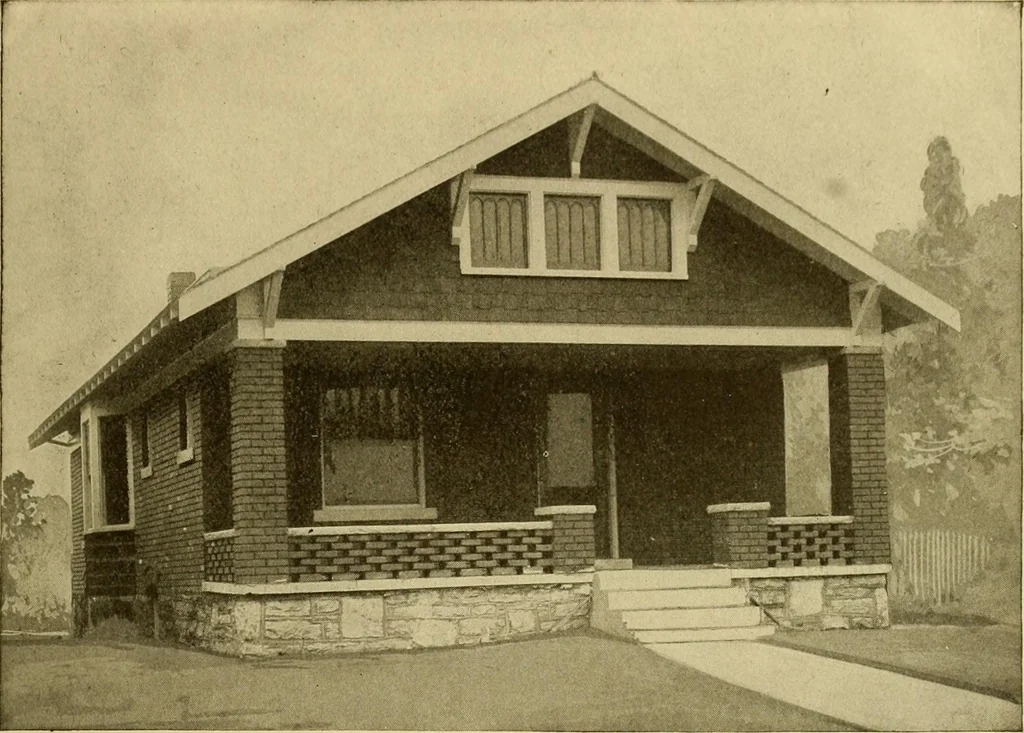 An illustration from Radford's brick houses and how to build them : a standard collection of new, original, and artistic designs for brick houses, apartments, stores and flats, garages, etc. ; together with complete instruction in the manufacture of brick and its practical uses as a building material selected and compiled by William A. Radford ... Every plan designed and executed by a corps of licensed architects of the highest professional standing, assisted by a staff of expert draftsmen. Over 300 designs and details., 1912, leaf 192