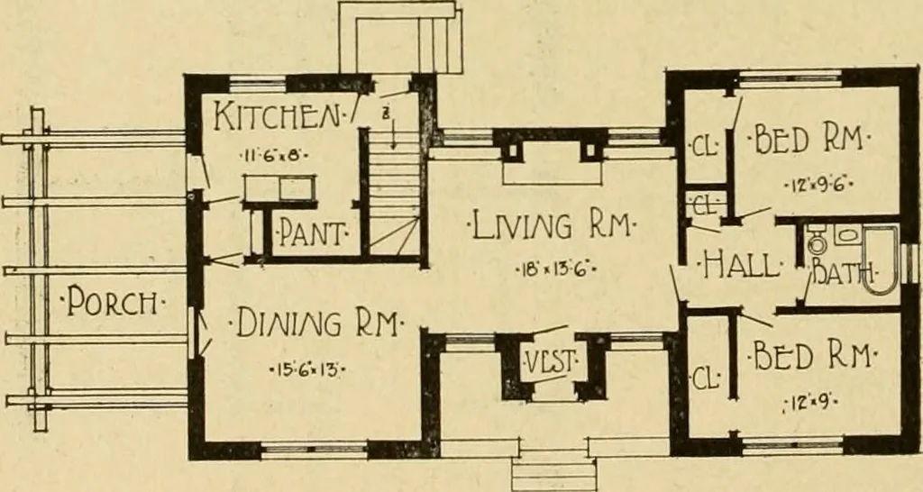 An illustration from Radford's brick houses and how to build them : a standard collection of new, original, and artistic designs for brick houses, apartments, stores and flats, garages, etc. ; together with complete instruction in the manufacture of brick and its practical uses as a building material selected and compiled by William A. Radford ... Every plan designed and executed by a corps of licensed architects of the highest professional standing, assisted by a staff of expert draftsmen. Over 300 designs and details., 1912, leaf 193