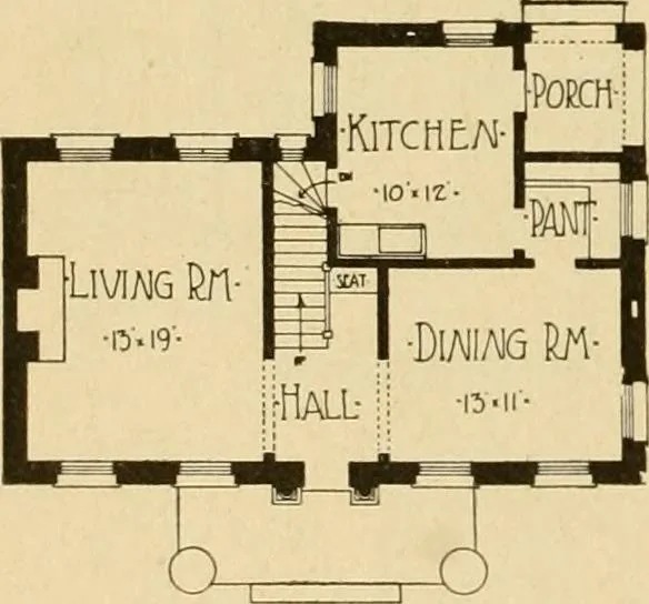An illustration from Radford's brick houses and how to build them : a standard collection of new, original, and artistic designs for brick houses, apartments, stores and flats, garages, etc. ; together with complete instruction in the manufacture of brick and its practical uses as a building material selected and compiled by William A. Radford ... Every plan designed and executed by a corps of licensed architects of the highest professional standing, assisted by a staff of expert draftsmen. Over 300 designs and details., 1912, leaf 195