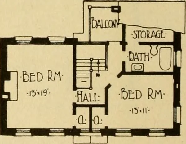 An illustration from Radford's brick houses and how to build them : a standard collection of new, original, and artistic designs for brick houses, apartments, stores and flats, garages, etc. ; together with complete instruction in the manufacture of brick and its practical uses as a building material selected and compiled by William A. Radford ... Every plan designed and executed by a corps of licensed architects of the highest professional standing, assisted by a staff of expert draftsmen. Over 300 designs and details., 1912, leaf 195