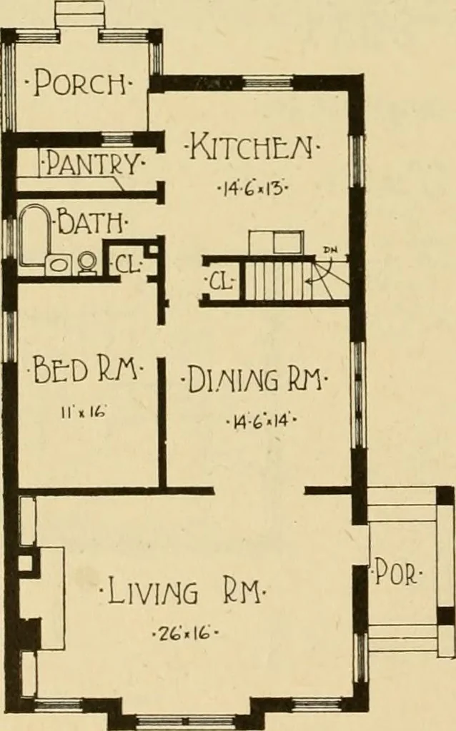 An illustration from Radford's brick houses and how to build them : a standard collection of new, original, and artistic designs for brick houses, apartments, stores and flats, garages, etc. ; together with complete instruction in the manufacture of brick and its practical uses as a building material selected and compiled by William A. Radford ... Every plan designed and executed by a corps of licensed architects of the highest professional standing, assisted by a staff of expert draftsmen. Over 300 designs and details., 1912, leaf 197