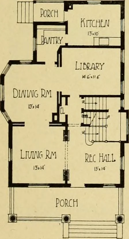 An illustration from Radford's brick houses and how to build them : a standard collection of new, original, and artistic designs for brick houses, apartments, stores and flats, garages, etc. ; together with complete instruction in the manufacture of brick and its practical uses as a building material selected and compiled by William A. Radford ... Every plan designed and executed by a corps of licensed architects of the highest professional standing, assisted by a staff of expert draftsmen. Over 300 designs and details., 1912, leaf 198