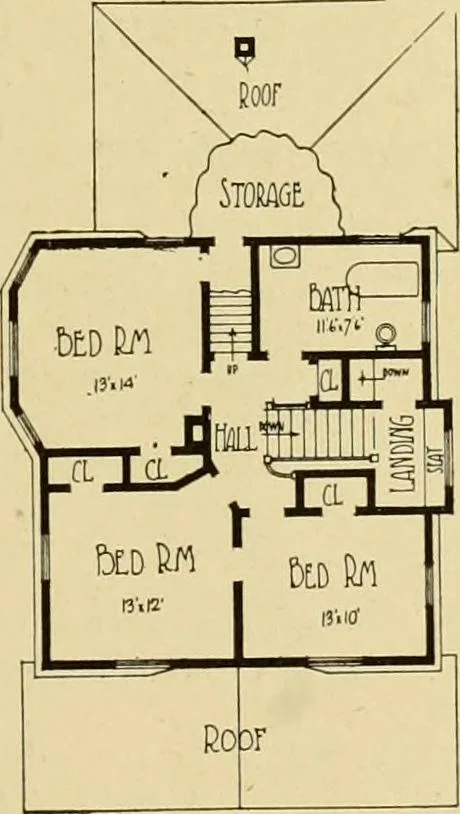 An illustration from Radford's brick houses and how to build them : a standard collection of new, original, and artistic designs for brick houses, apartments, stores and flats, garages, etc. ; together with complete instruction in the manufacture of brick and its practical uses as a building material selected and compiled by William A. Radford ... Every plan designed and executed by a corps of licensed architects of the highest professional standing, assisted by a staff of expert draftsmen. Over 300 designs and details., 1912, leaf 198