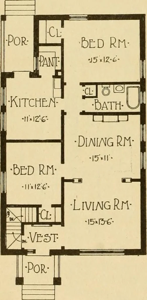 An illustration from Radford's brick houses and how to build them : a standard collection of new, original, and artistic designs for brick houses, apartments, stores and flats, garages, etc. ; together with complete instruction in the manufacture of brick and its practical uses as a building material selected and compiled by William A. Radford ... Every plan designed and executed by a corps of licensed architects of the highest professional standing, assisted by a staff of expert draftsmen. Over 300 designs and details., 1912, leaf 199