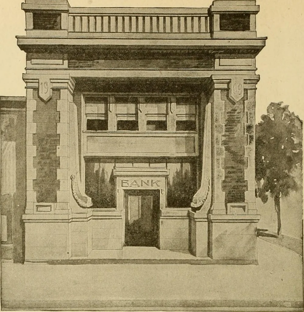 An illustration from Radford's brick houses and how to build them : a standard collection of new, original, and artistic designs for brick houses, apartments, stores and flats, garages, etc. ; together with complete instruction in the manufacture of brick and its practical uses as a building material selected and compiled by William A. Radford ... Every plan designed and executed by a corps of licensed architects of the highest professional standing, assisted by a staff of expert draftsmen. Over 300 designs and details., 1912, leaf 201