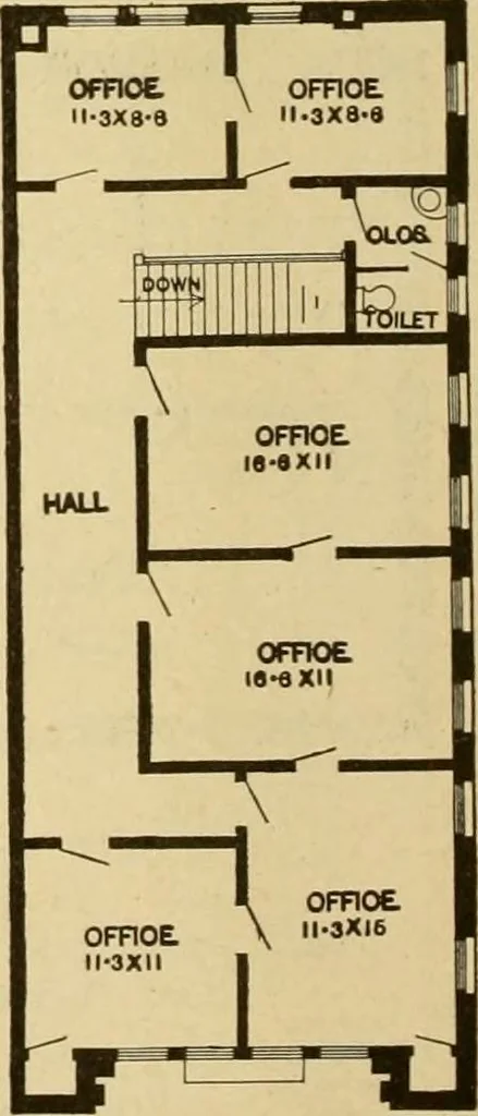 An illustration from Radford's brick houses and how to build them : a standard collection of new, original, and artistic designs for brick houses, apartments, stores and flats, garages, etc. ; together with complete instruction in the manufacture of brick and its practical uses as a building material selected and compiled by William A. Radford ... Every plan designed and executed by a corps of licensed architects of the highest professional standing, assisted by a staff of expert draftsmen. Over 300 designs and details., 1912, leaf 201
