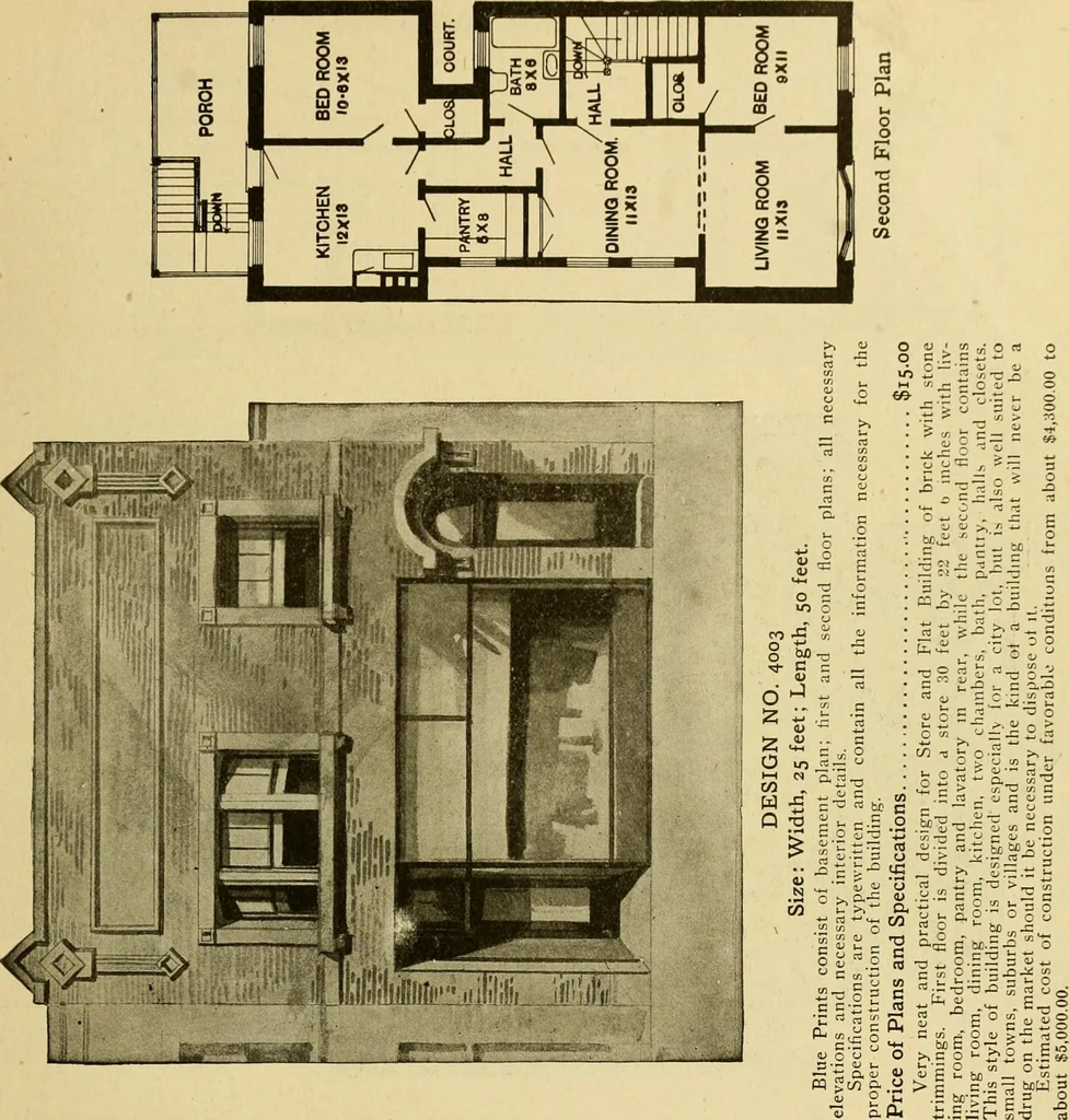 An illustration from Radford's brick houses and how to build them : a standard collection of new, original, and artistic designs for brick houses, apartments, stores and flats, garages, etc. ; together with complete instruction in the manufacture of brick and its practical uses as a building material selected and compiled by William A. Radford ... Every plan designed and executed by a corps of licensed architects of the highest professional standing, assisted by a staff of expert draftsmen. Over 300 designs and details., 1912, leaf 204