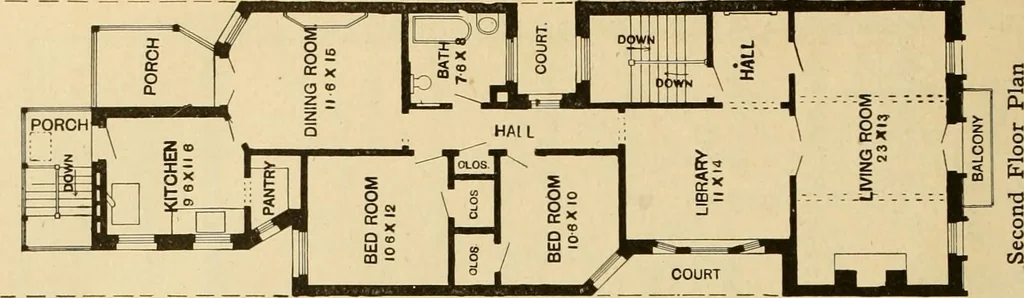 An illustration from Radford's brick houses and how to build them : a standard collection of new, original, and artistic designs for brick houses, apartments, stores and flats, garages, etc. ; together with complete instruction in the manufacture of brick and its practical uses as a building material selected and compiled by William A. Radford ... Every plan designed and executed by a corps of licensed architects of the highest professional standing, assisted by a staff of expert draftsmen. Over 300 designs and details., 1912, leaf 207