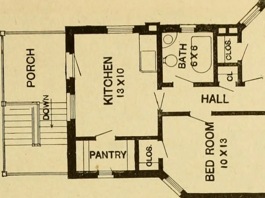 An illustration from Radford's brick houses and how to build them : a standard collection of new, original, and artistic designs for brick houses, apartments, stores and flats, garages, etc. ; together with complete instruction in the manufacture of brick and its practical uses as a building material selected and compiled by William A. Radford ... Every plan designed and executed by a corps of licensed architects of the highest professional standing, assisted by a staff of expert draftsmen. Over 300 designs and details., 1912, leaf 208