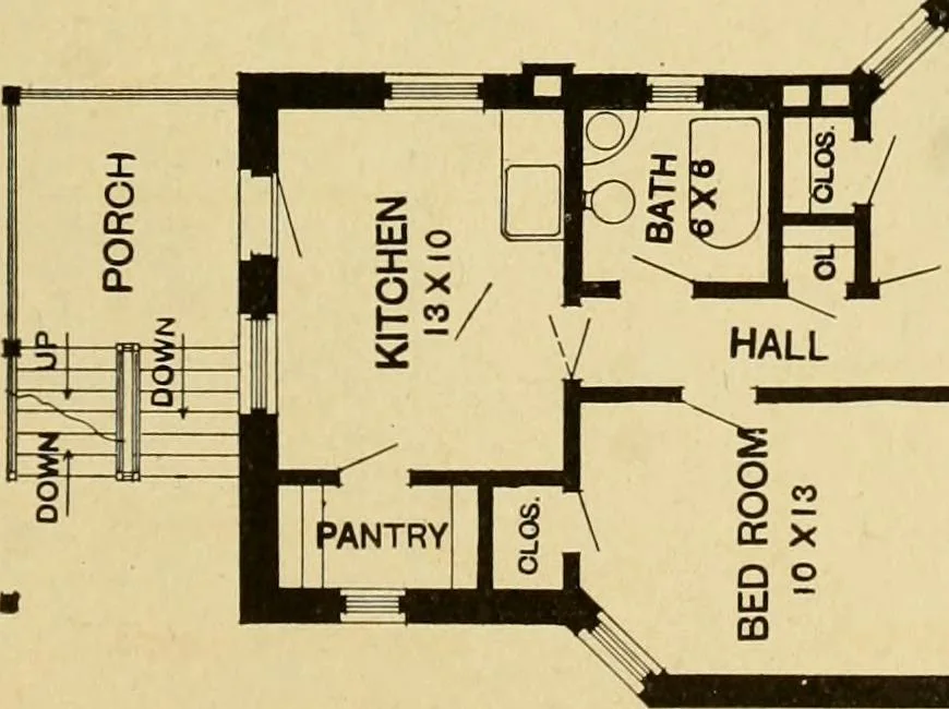 An illustration from Radford's brick houses and how to build them : a standard collection of new, original, and artistic designs for brick houses, apartments, stores and flats, garages, etc. ; together with complete instruction in the manufacture of brick and its practical uses as a building material selected and compiled by William A. Radford ... Every plan designed and executed by a corps of licensed architects of the highest professional standing, assisted by a staff of expert draftsmen. Over 300 designs and details., 1912, leaf 208