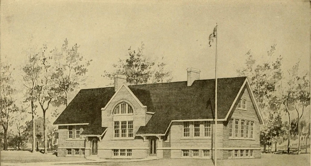 An illustration from Radford's brick houses and how to build them : a standard collection of new, original, and artistic designs for brick houses, apartments, stores and flats, garages, etc. ; together with complete instruction in the manufacture of brick and its practical uses as a building material selected and compiled by William A. Radford ... Every plan designed and executed by a corps of licensed architects of the highest professional standing, assisted by a staff of expert draftsmen. Over 300 designs and details., 1912, leaf 213