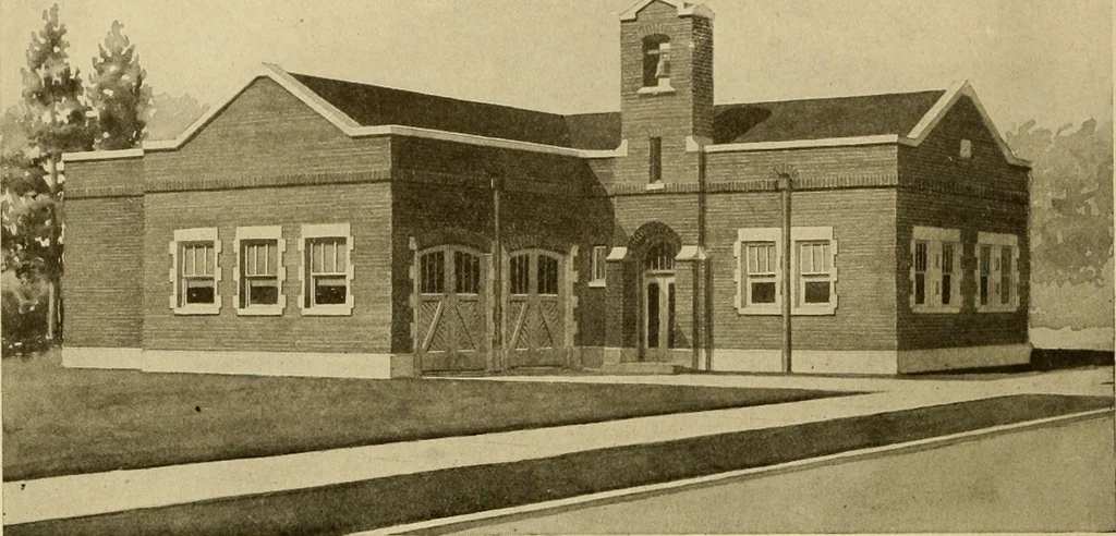 An illustration from Radford's brick houses and how to build them : a standard collection of new, original, and artistic designs for brick houses, apartments, stores and flats, garages, etc. ; together with complete instruction in the manufacture of brick and its practical uses as a building material selected and compiled by William A. Radford ... Every plan designed and executed by a corps of licensed architects of the highest professional standing, assisted by a staff of expert draftsmen. Over 300 designs and details., 1912, leaf 215