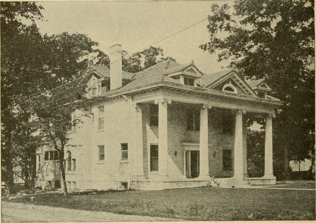 An illustration from Radford's brick houses and how to build them : a standard collection of new, original, and artistic designs for brick houses, apartments, stores and flats, garages, etc. ; together with complete instruction in the manufacture of brick and its practical uses as a building material selected and compiled by William A. Radford ... Every plan designed and executed by a corps of licensed architects of the highest professional standing, assisted by a staff of expert draftsmen. Over 300 designs and details., 1912, leaf 45