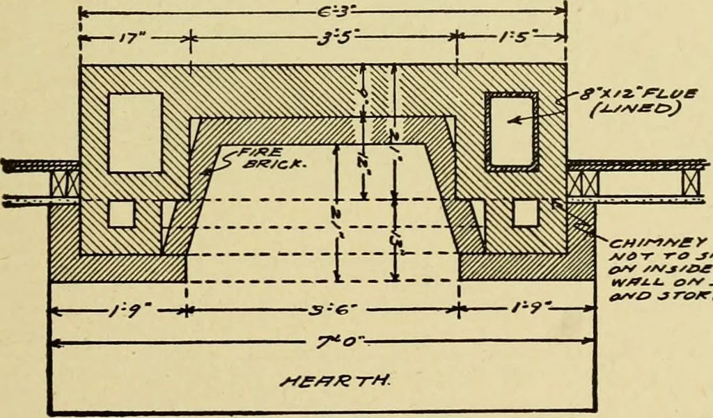 An illustration from Radford's brick houses and how to build them : a standard collection of new, original, and artistic designs for brick houses, apartments, stores and flats, garages, etc. ; together with complete instruction in the manufacture of brick and its practical uses as a building material selected and compiled by William A. Radford ... Every plan designed and executed by a corps of licensed architects of the highest professional standing, assisted by a staff of expert draftsmen. Over 300 designs and details., 1912, leaf 98