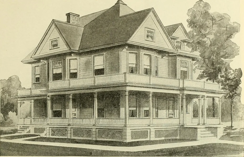 An illustration from Radford's combined house and barn plan book, 1908, leaf 38