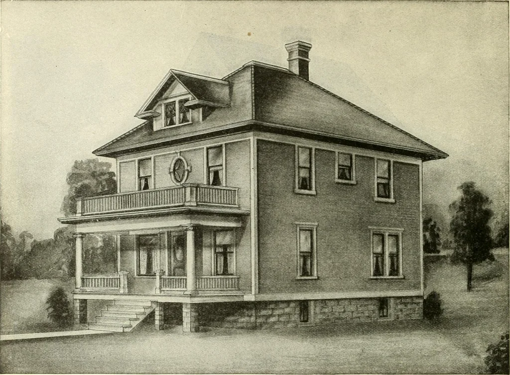 An illustration from Radford's combined house and barn plan book, 1908, leaf 61