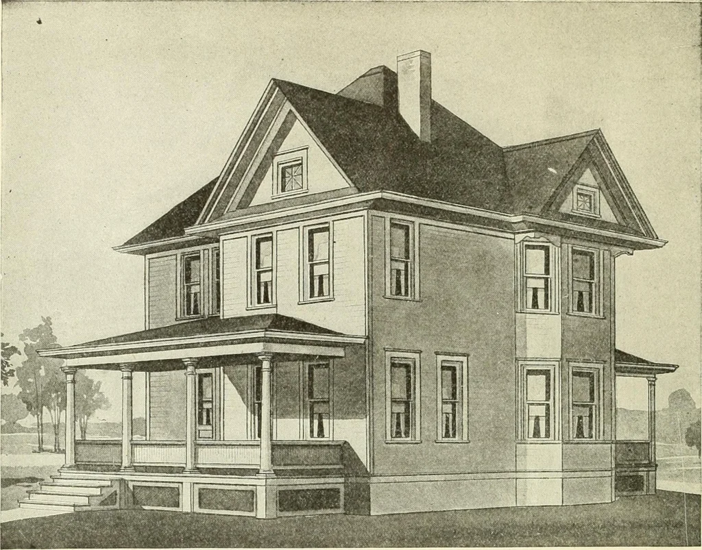An illustration from Radford's combined house and barn plan book, 1908, leaf 75
