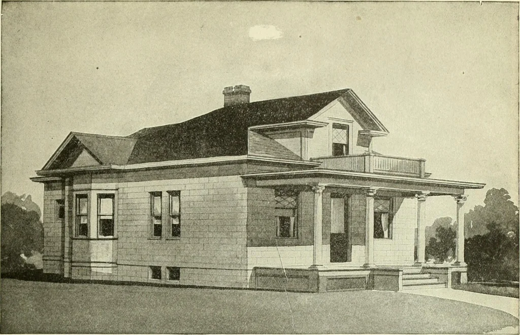 An illustration from Radford's combined house and barn plan book, 1908, leaf 82