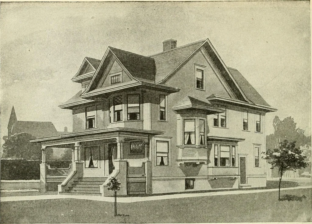 An illustration from Radford's combined house and barn plan book, 1908, leaf 83