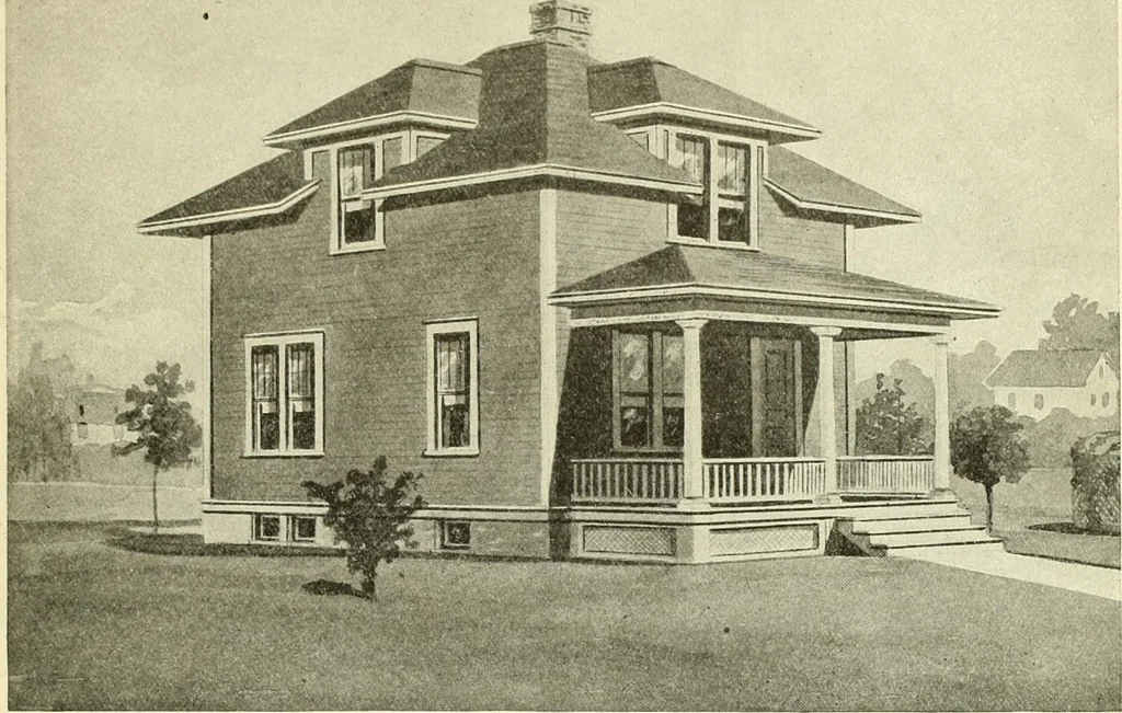 An illustration from Radford's combined house and barn plan book, 1908, leaf 84