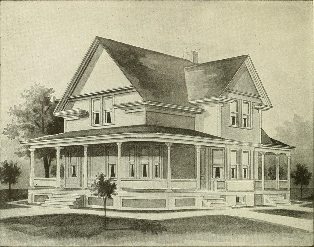 An illustration from Radford's combined house and barn plan book, 1908, leaf 85